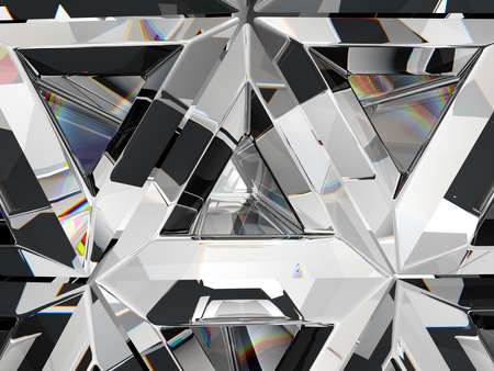 Gemstone diamond or shiny glass triangular texture kaleidoscope background. 3d render, 3d illustrationの写真素材