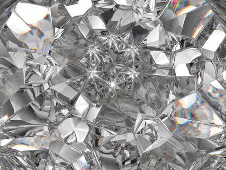 diamond structure extreme closeup and kaleidoscope. top view of round gemstone 3d render, 3d illustrationの写真素材