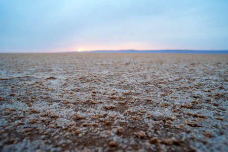 Salty Desert in Tunisia at dawn sunrise. Artistic shallow DOFの写真素材