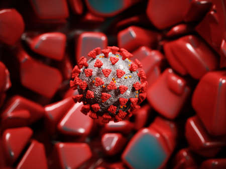 Covid-19 Coronavirus cell pandemic virus. 3d render, 3d illustrationの写真素材