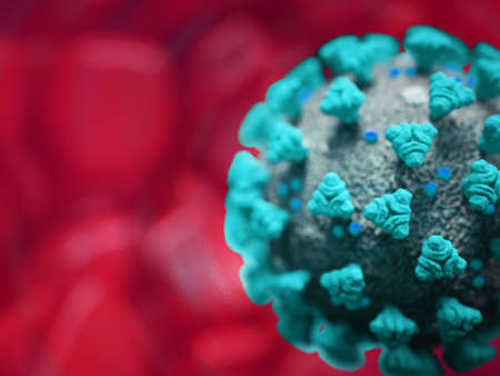 Covid-19 Coronavirus cell pandemic virus with artistic shallow DOF. 3d render, 3d illustrationの写真素材