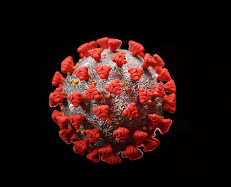 Covid-19 Coronavirus cell pandemic virus isolated on black. 3d render, 3d illustrationの写真素材