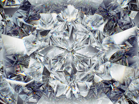 diamond structure extreme closeup and kaleidoscope. top view of round gemstone 3d render, 3d illustrationの写真素材