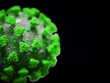 Covid-19 Coronavirus cell pandemic virus isolated on black. 3d render, 3d illustrationの写真素材