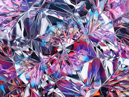 Gemstone diamond or shiny glass texture pattern kaleidoscope background. 3d render, 3d illustrationの写真素材