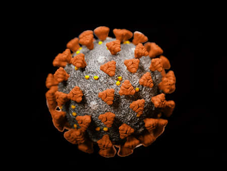Covid-19 Coronavirus cell pandemic virus isolated on black. 3d render, 3d illustrationの写真素材