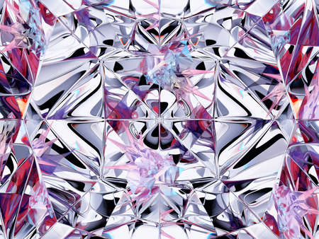Gemstone diamond or shiny glass triangular texture kaleidoscope background. 3d render, 3d illustrationの写真素材
