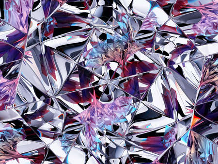 Gemstone diamond or shiny glass triangular texture kaleidoscope background. 3d render, 3d illustrationの写真素材