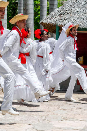 Dancers dancing son jarocho la bamba folk dance. Cuba, spring 2018のeditorial素材