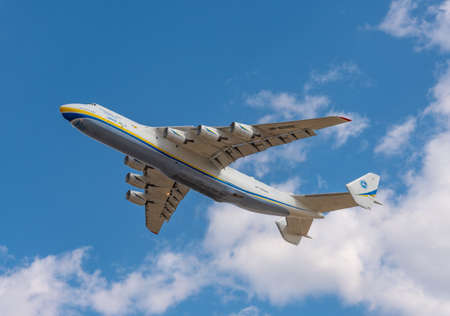 AN-225 Antonov Mriya departed from the Kyiv-Antonov-2 International Airport to perform commercial missions to fight the coronavirus. AN-225 is the world's largest transport aircraft. April 11, 2020のeditorial素材