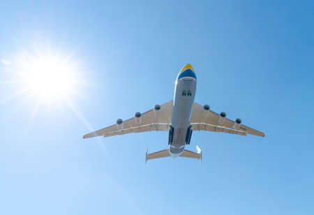 AN-225 Antonov Mriya landing the Kyiv-Antonov-2 International Airport after performing commercial missions to fight the coronavirus. AN-225 is the world's largest transport aircraft. April 23, 2020のeditorial素材
