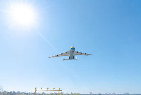 AN-225 Antonov Mriya landing the Kyiv-Antonov-2 International Airport after performing commercial missions to fight the coronavirus. AN-225 is the world's largest transport aircraft. April 23, 2020のeditorial素材