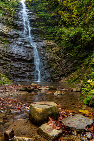 Waterfall in Carpathian mountains called Luzhkivskij near Velikij Rozhin village, Ukraineの写真素材