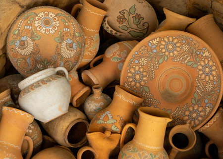 Traditional Ukrainian pottery with patterns and ornament. Ukrainian cultureの写真素材