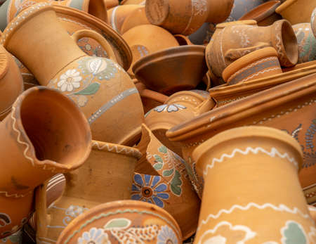 Traditional Ukrainian pottery with patterns and ornament. Ukrainian cultureの写真素材