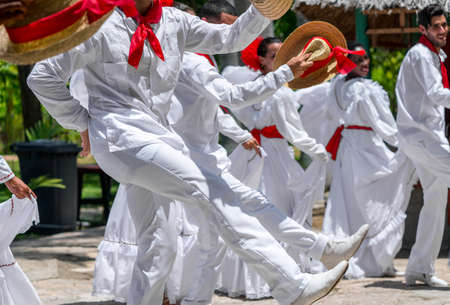 Dancers dancing son jarocho la bamba folk dance. Cuba, spring 2018のeditorial素材