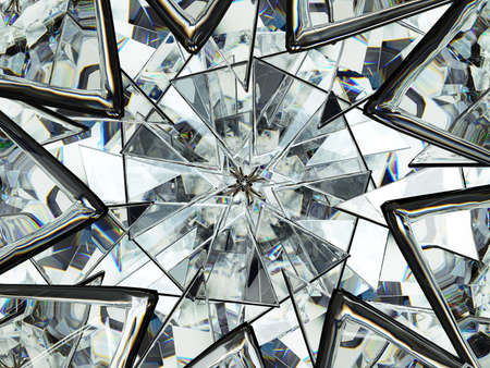diamond structure extreme closeup and kaleidoscope. top view of round gemstone 3d render, 3d illustrationの写真素材