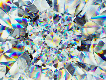 diamond structure extreme closeup and kaleidoscope. top view of round gemstone 3d render, 3d illustrationの写真素材