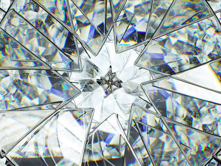 Gemstone diamond or shiny glass triangular texture kaleidoscope background. 3d render, 3d illustrationの写真素材