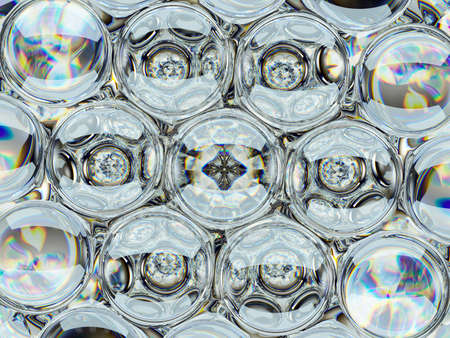 Diamond gemstone shine glass sphere bubbles pattern kaleidoscope background, 3d render, 3d illustrationの写真素材