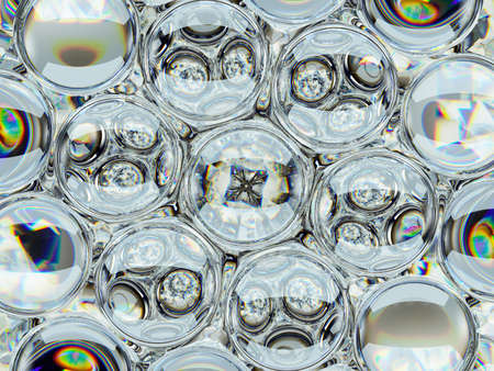 Diamond gemstone shine glass sphere bubbles pattern kaleidoscope background, 3d render, 3d illustrationの写真素材