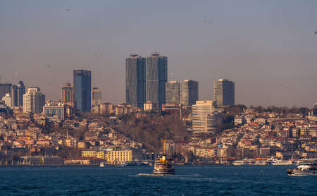 Istanbul cityscape, skyscrapers and Golden Horn Metro Bridge. March 2021のeditorial素材