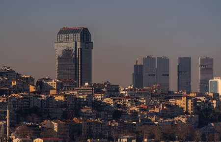 Istanbul cityscape, skyscrapers and Golden Horn Metro Bridge. March 2021のeditorial素材