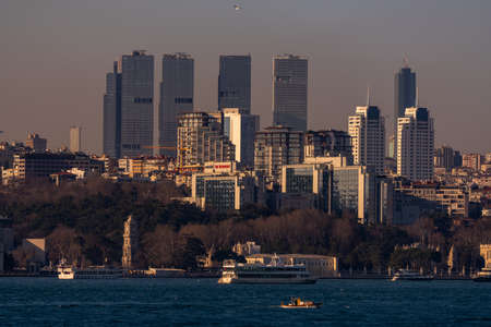 Istanbul cityscape, skyscrapers and Golden Horn Metro Bridge. March 2021のeditorial素材