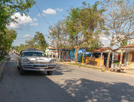 Retro car as taxi with tourists in Vinales, Cuba. Captured in spring 2019のeditorial素材