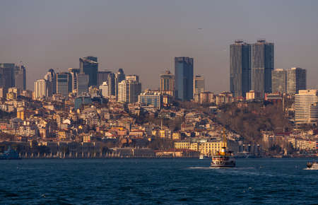 Istanbul cityscape, skyscrapers and Golden Horn Metro Bridge. March 2021のeditorial素材