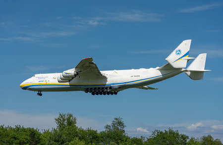 AN-225 Antonov Mriya departed from the Kyiv-Antonov-2 International Airport to perform commercial cargo shipping flight. AN-225 is the world's largest transport aircraft. June 2021のeditorial素材