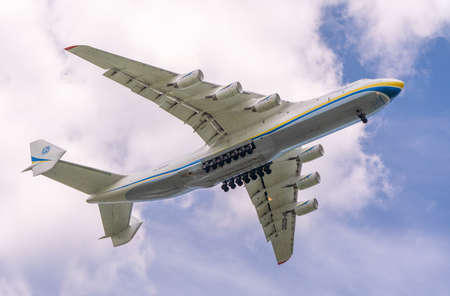 AN-225 Antonov Mriya departed from the Kyiv-Antonov-2 International Airport to perform commercial cargo shipping flight. AN-225 is the world's largest transport aircraft. June 2021のeditorial素材