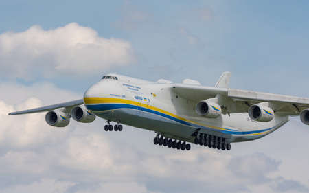 AN-225 Antonov Mriya departed from the Kyiv-Antonov-2 International Airport to perform commercial cargo shipping flight. AN-225 is the world's largest transport aircraft. June 2021のeditorial素材