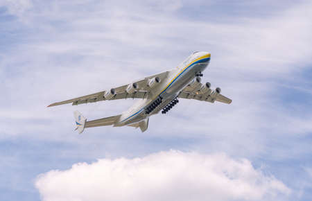 AN-225 Antonov Mriya departed from the Kyiv-Antonov-2 International Airport to perform commercial cargo shipping flight. AN-225 is the world's largest transport aircraft. June 2021のeditorial素材