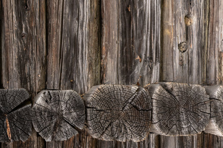 Wooden log cabin or felling  Rustic texture or background. Aged wood wall and boardsの写真素材