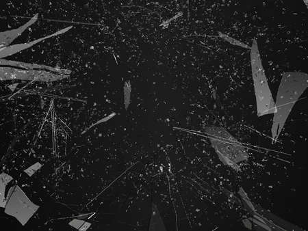 Pieces of shattered glass broken or cracked on black background, 3d illustration; 3d renderingの写真素材
