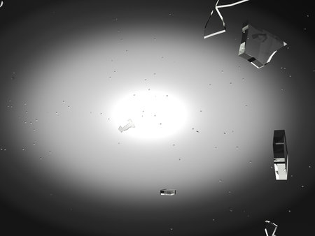 Pieces of glass broken or cracked or smashed, 3d illustration; 3d renderingの写真素材