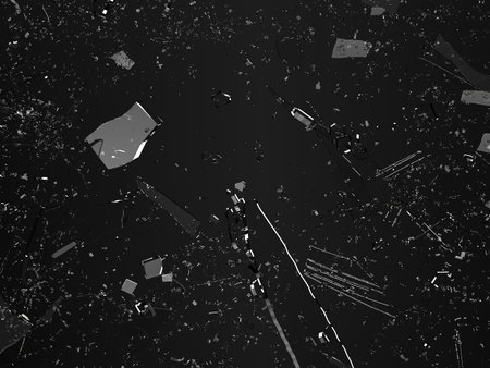 Pieces of shattered glass broken or cracked on black background, 3d illustration; 3d renderingの写真素材