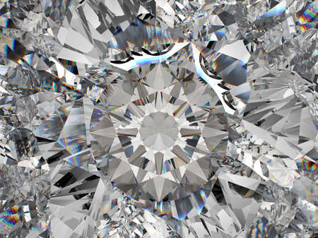 diamond structure star shape and kaleidoscope background. top view of round gemstone 3d render, 3d illustrationの写真素材