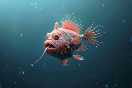 A captivating deep-sea fish with vibrant colors and intricate fins, swimming gracefully in dark waters.の素材