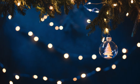 Beautiful Christmas ornament with lights, creating a festive and cozy atmosphere.の素材