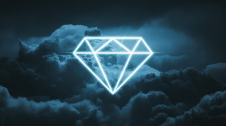 A glowing diamond shape shines against a moody cloud backdrop.の素材