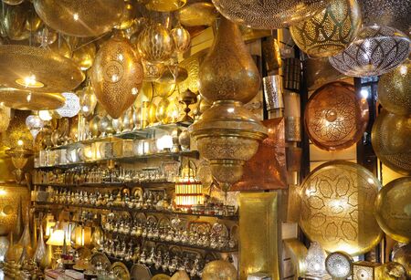 The decorative lights for display in the street side stall of marrakech in moroccoの写真素材
