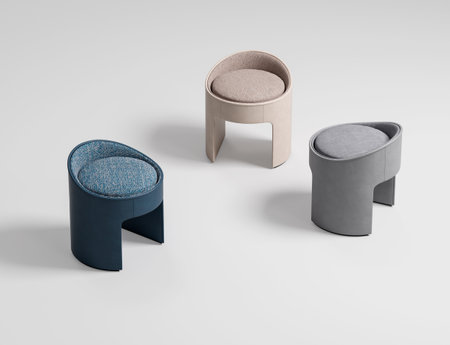 3d render of two chairs in grey and beige colors.