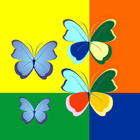 contrast of yellow and red,butterfly on the contrast in different colored elementsのイラスト素材