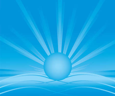 abstract blue background with a radiant sun, sea wavesのイラスト素材