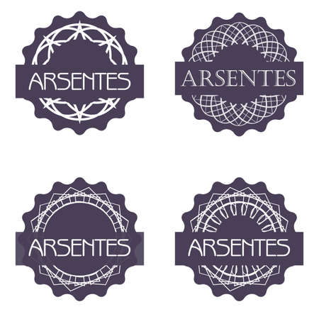 Geometric Shapes and Light Ray Collection. Hipster Style Frames. Great for retro style projects. 4 Promo Badges With Gradient Mesh, Isolated On White Background, Vector Illustrationのイラスト素材