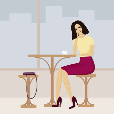 Vector image of young woman in cafeのイラスト素材