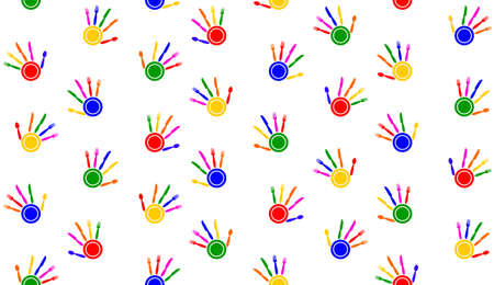 Seamless tablecloth with knives, forks, spoons and plates forming hand palms