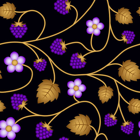 Vector seamless floral pattern background with raspberriesのイラスト素材
